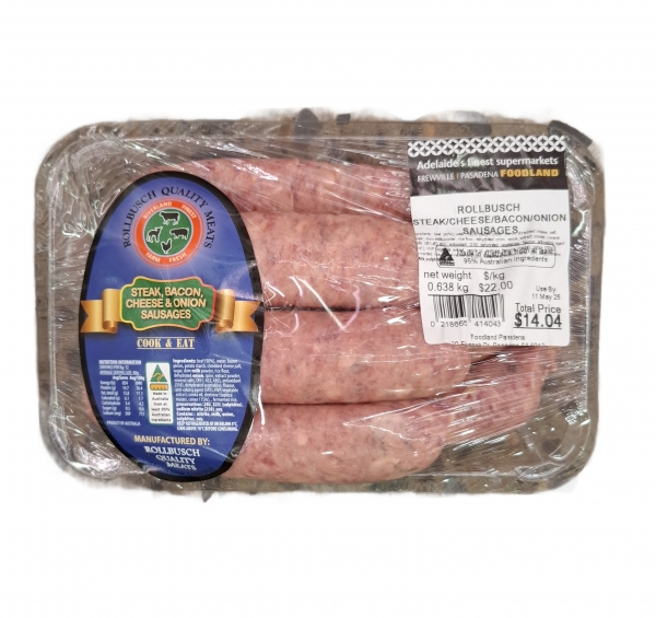 Rollbusch Steak, Cheese, Bacon & Onion Sausages 500g