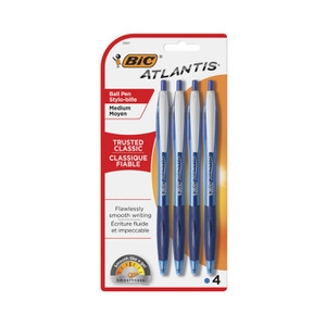 BIC Atlantis Retractable Blue Super Smooth Ball Pen 4 Pack