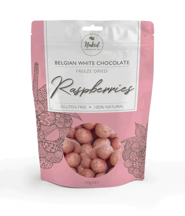 Naked Chocolate Co Freeze Dried Raspberries & White Choc 100g