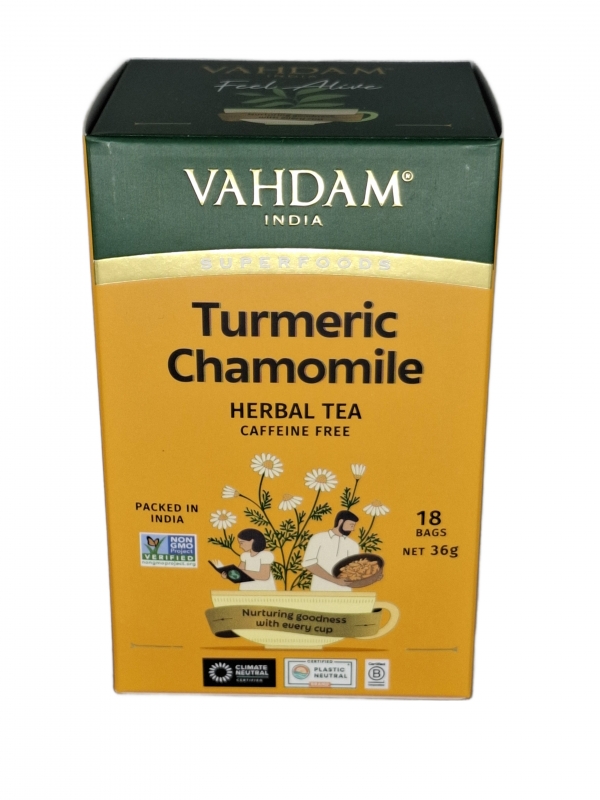 Vahdam Tea Bags Turmeric Chamomile 18 Pack 36g