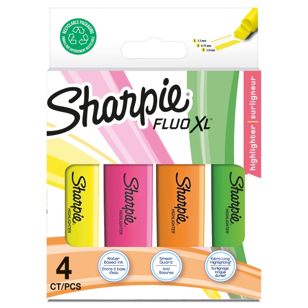 Sharpie Fluo XL Highlighters Asst 4 Pack