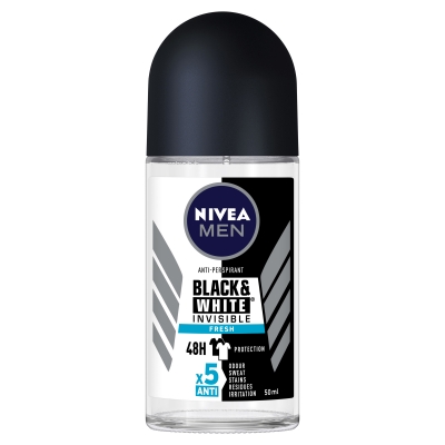 Nivea Deodorant Roll On Mens Invisible Black & White Fresh 50ml