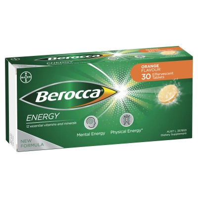 Berocca Effervescent Tablets Energy Vitamin B & C Orange Flavour 30 Pack