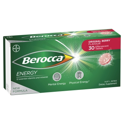 Berocca Effervescent Tablets Energy Vitamin B & C Berry Flavour 30 Pack