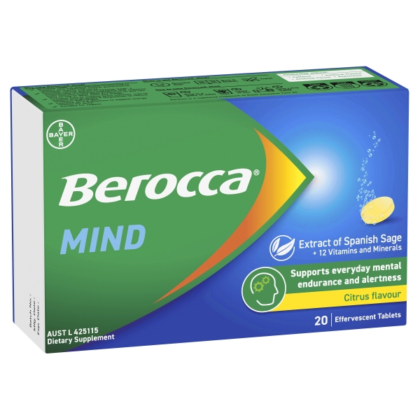 Berocca Mind Effervescent Tablets Citrus Flavour 20 Pack