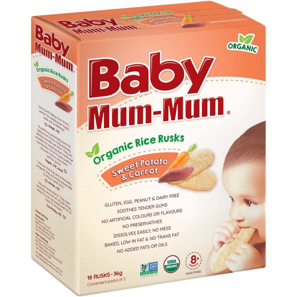 Baby Mum Mum Organic Rice Rusk Sweet Potato & Carrot 12+ Months 36g
