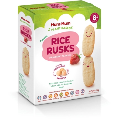 Mum-Mum Plant Based Organic Chick Pea Rice Rusks Strawberry 8 Month + 36g