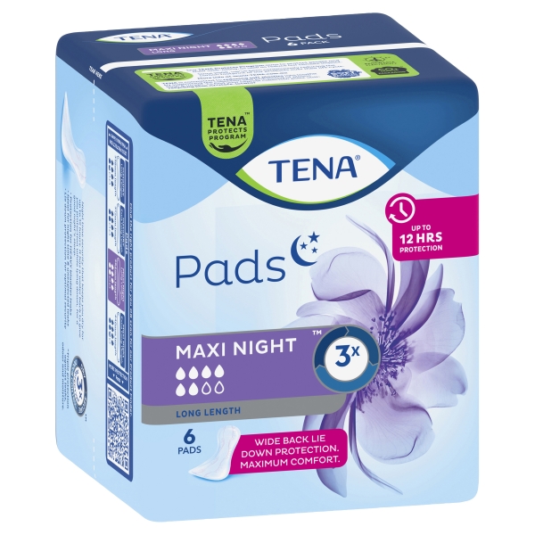TENA Pads Maxi Night Wide Back Long Length 6 Pack