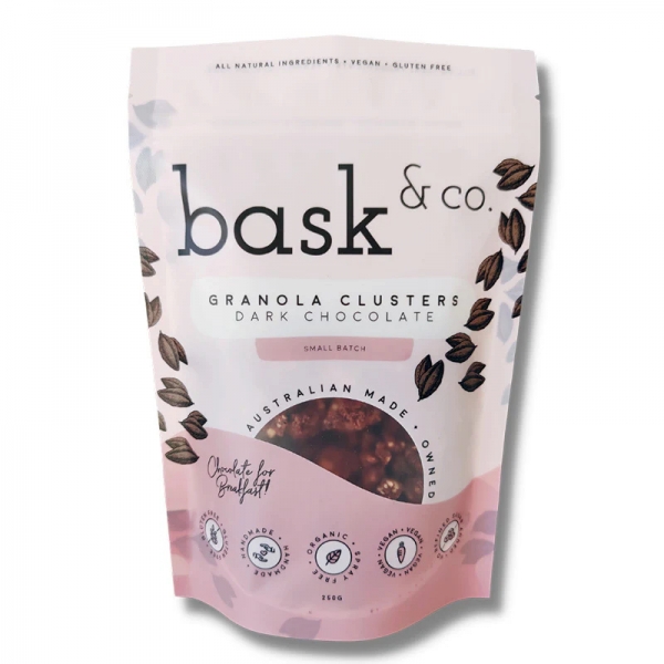 Bask & Co Gluten Free Granola Clusters Dark Chocolate 250g