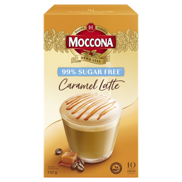 Moccona Coffee Sachets 99% Sugar Free Caramel Latte 10 Pack 110g