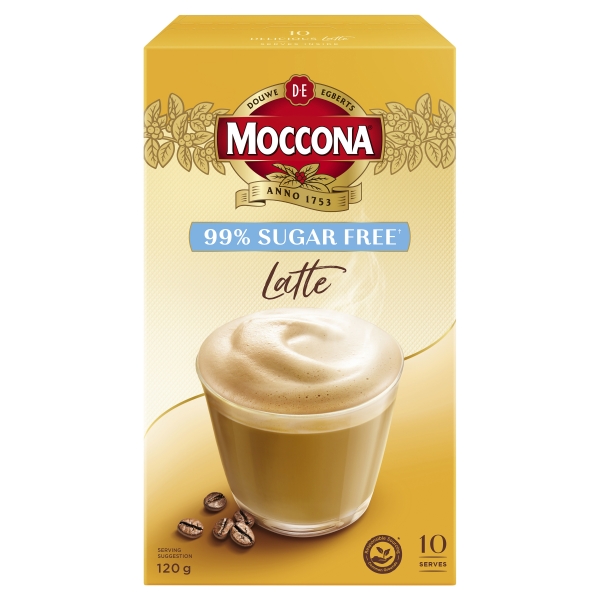 Moccona Coffee Sachets 99% Sugar Free Latte 10 Pack 120g