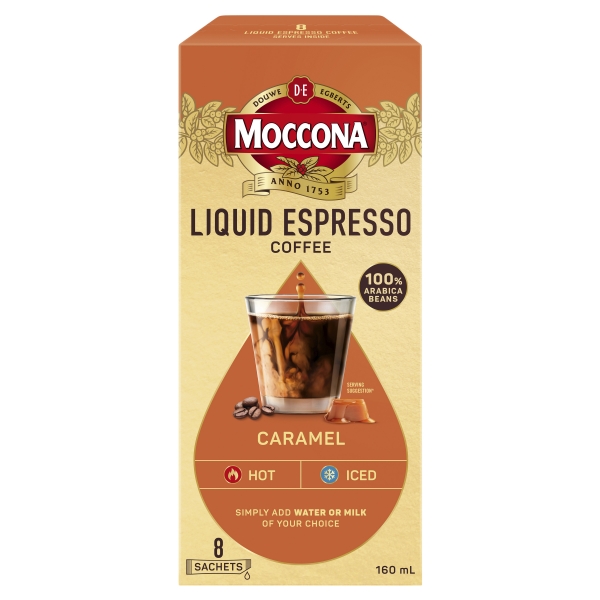 Moccona Coffee Sachets Caramel Liquid Espresso 8 Pack 160mL