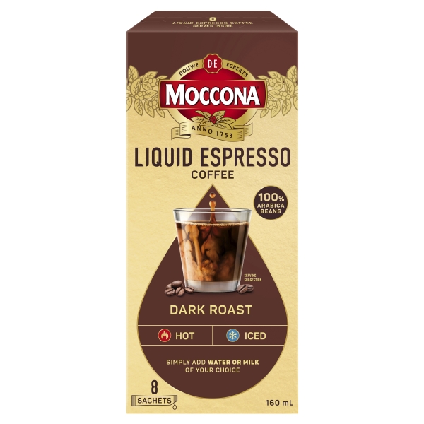 Moccona Coffee Sachets Dark Roast Liquid Espresso 8 Pack 160mL