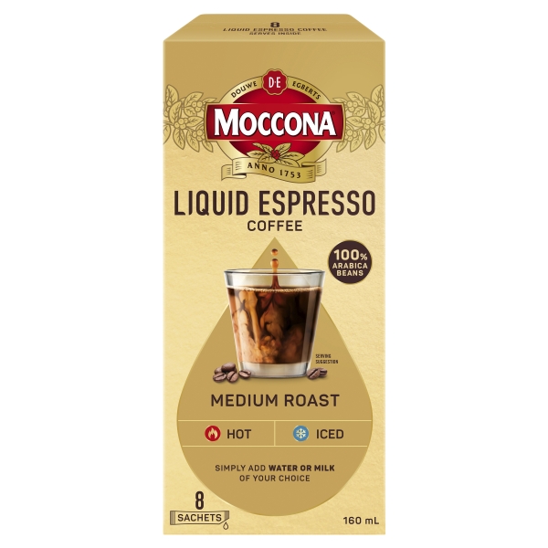 Moccona Coffee Sachets Medium Roast Liquid Espresso 8 Pack 160mL