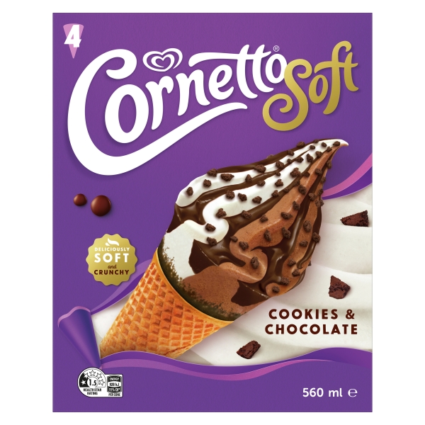 Streets Cornetto Soft Ice Cream Cone Cookies & Chocolate 4 Pack 560ml