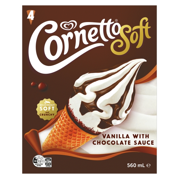 Cornetto Soft Ice Cream Cone Vanilla with Chocolate Sauce 4 Pack 560ml