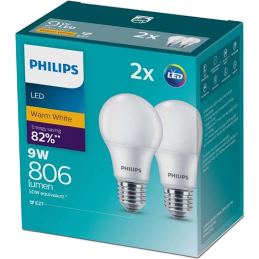 Philips Globe LED Edison Screw 9W Warm White 2 Pack