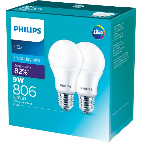 Philips Globe LED Edison Screw 9W Cool Daylight 2 Pack