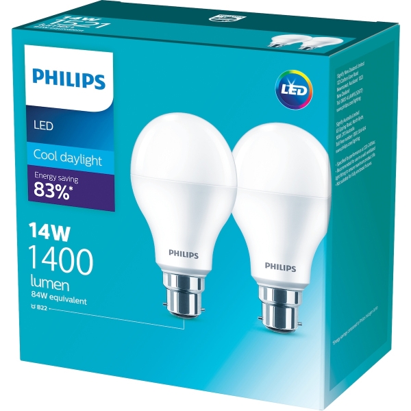 Philips Globe LED B22 Cool White 14W 2 Pack 