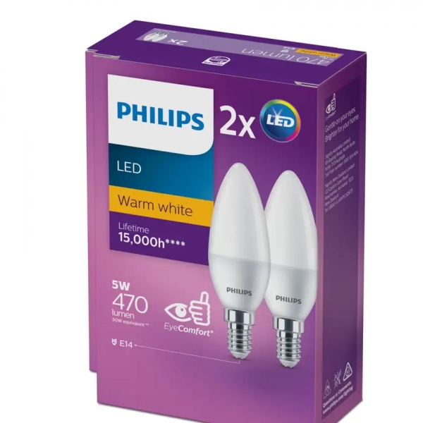 Philips Globe LED Small Edison Screw Candle Warm White 5W 2 Pack