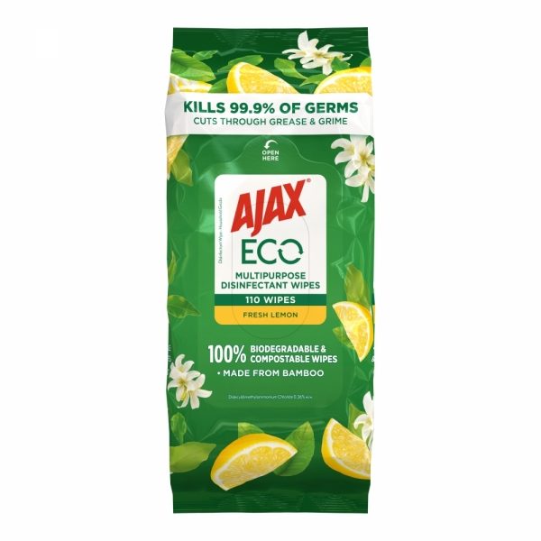Ajax Eco Multipurpose Antibacterial Wipes Lemon 110 Pack