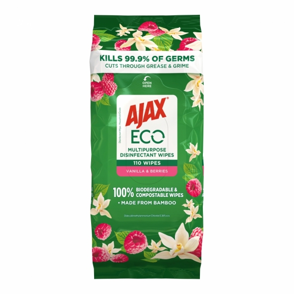 Ajax Eco Multipurpose Antibacterial Wipes Vanilla & Berries 110 Pack