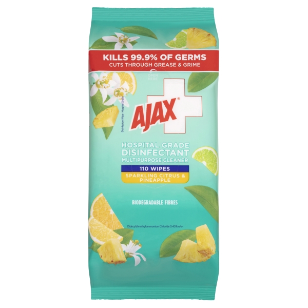 Ajax Disinfectant Multipurpose Wipes Citrus & Pineapple 110 Pack