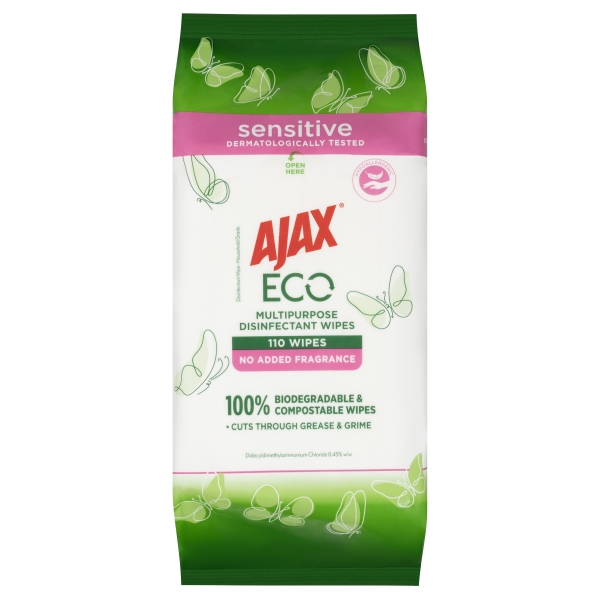 Ajax Eco Multipurpose Antibacterial Wipes Sensitive 110 Pack