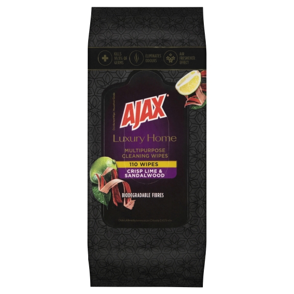 Ajax Luxury Home Multipurpose Cleaning Wipes Crisp Lime & Sandalwood 110 Pack