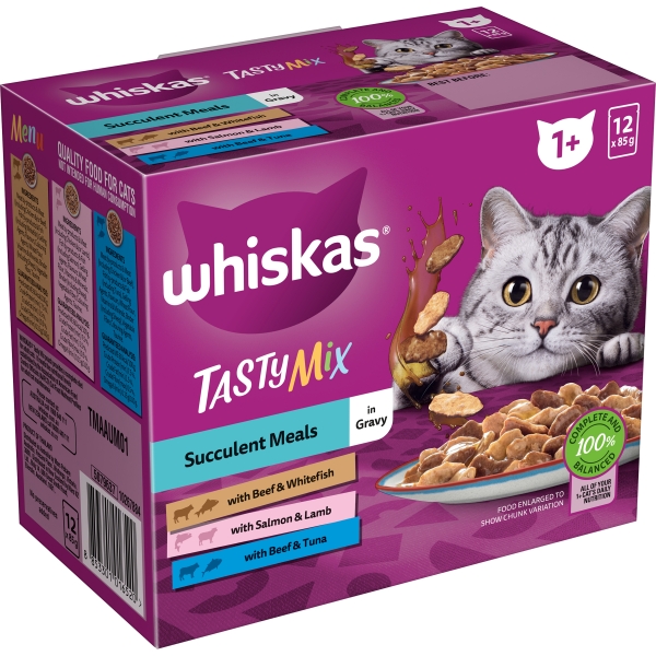 Whiskas Adult Cat Food Tasty Mix Succulent Meals in Gravy 12 x 85g