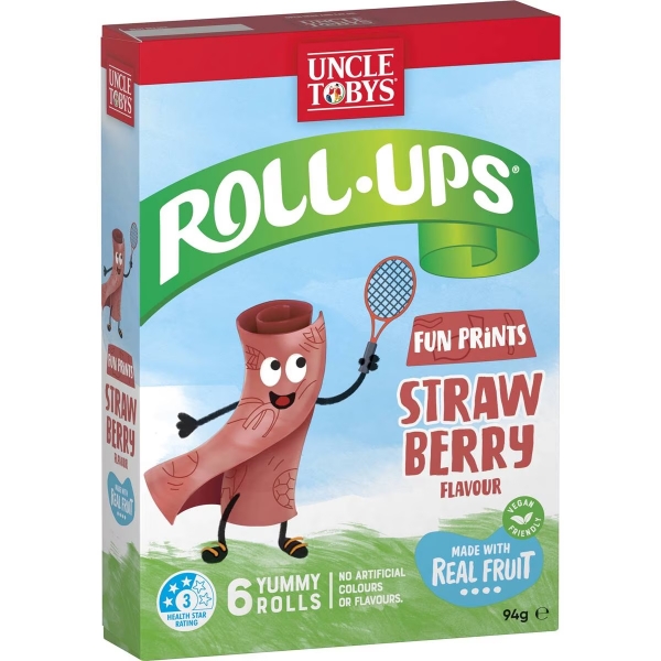 Uncle Tobys Roll-Ups Fun Prints Strawberry 6 Pack 94g