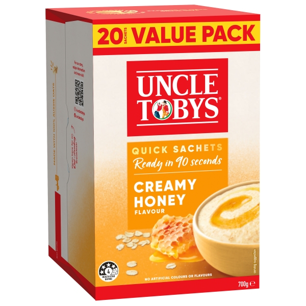 Uncle Tobys Quick Oats Creamy Honey 20 Pack 700g