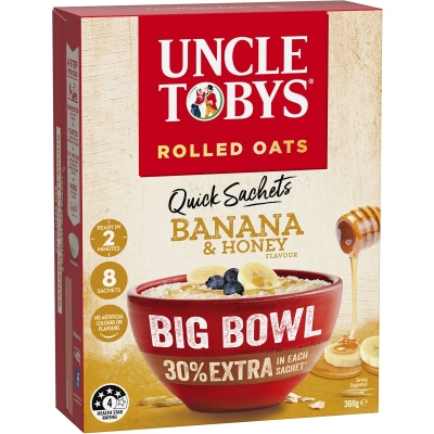 Uncle Tobys Quick Oats Big Bowl Banana Honey 8 Pack