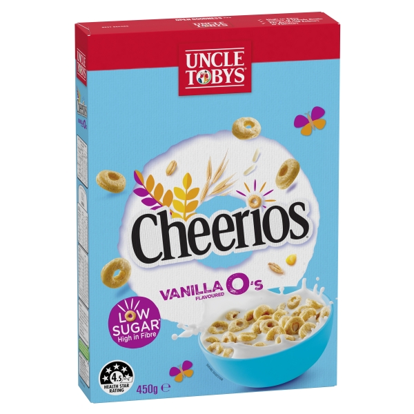 Uncle Tobys Cheerios Low Sugar Vanilla Flavour 450g