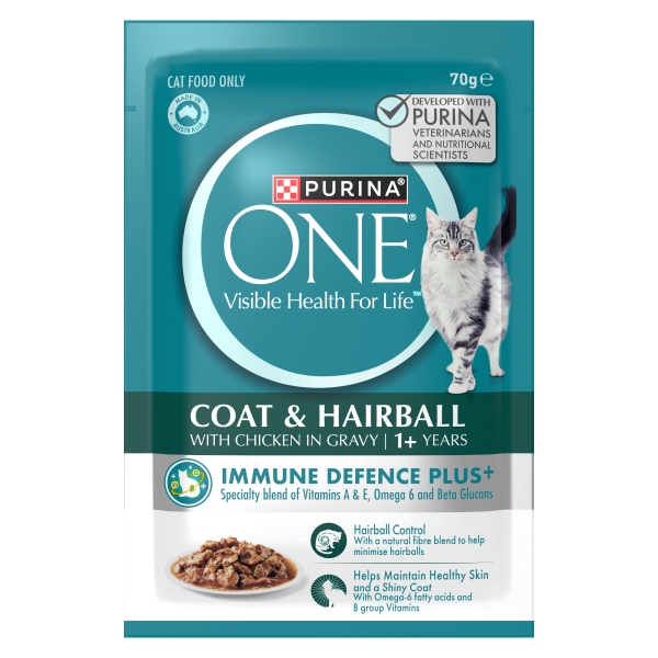 Purina One Adult Cat Food Coat & Hairball Chicken 70g