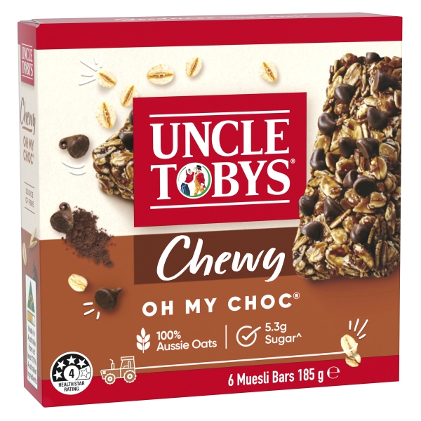 Uncle Tobys Muesli Bar Chewy Oh My Choc 5 Pack 185g