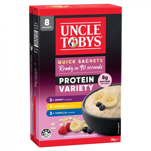Uncle Tobys Quick Oats Sachets Protein Variety 8 Pack 280g