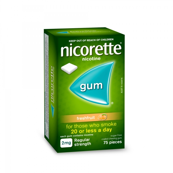 Nicorette Gum Quit Smoking Regular Strength Freshfruit 75 Pack