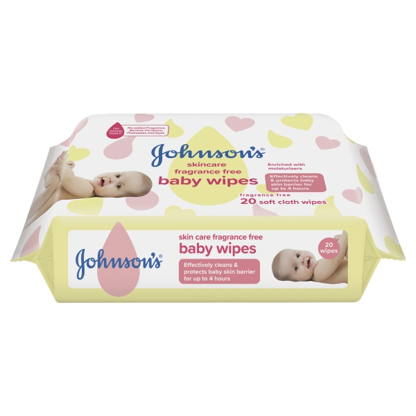 Johnson's Baby Wipes Fragrance Free 20 Pack
