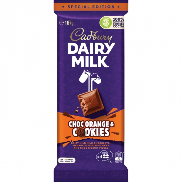 Cadbury Dairy Milk Block Choc Orange & Cookies 167g