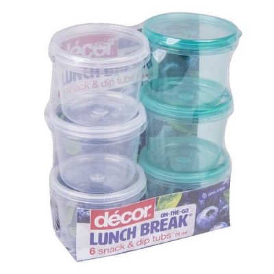 Decor Bright & Healthy Snack/Dip Tubs 75ml 6 Pack