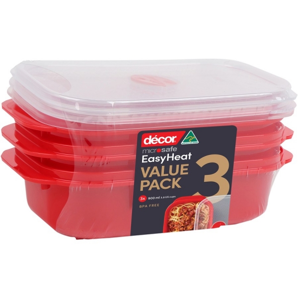 Decor Microwave Safe Container Oblong 3 x 900ml 