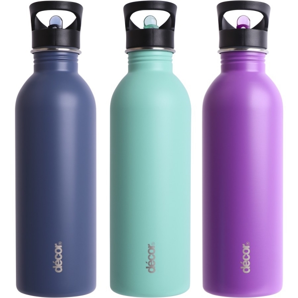 Decor Bottle Stainless Steel Snap Seal Asst Colours 1lt