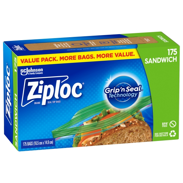 Ziploc Sandwich Bags Resealable 175 Pack