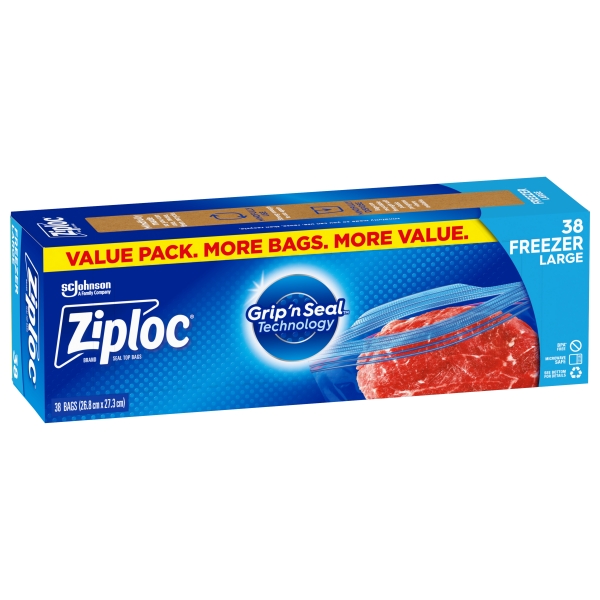 Ziploc Resealable Freezer Bags Large 38 Pack
