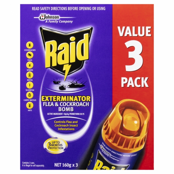 Raid Control Flea & Cockroach Bombs 3 Pack 480g