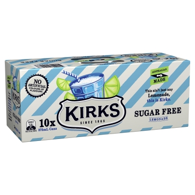 Kirks Lemonade Sugar Free 10 x 375ml