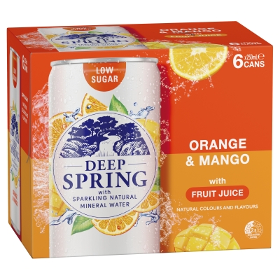Deep Spring Sparkling Mineral Water Orange & Mango 6 x 250ml