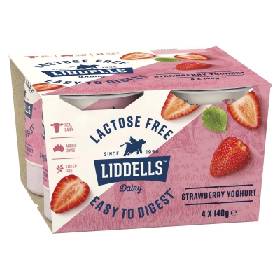 Liddells Lactose Free Yoghurt Strawberry 4 x 140g