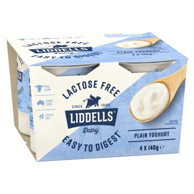 Liddells Lactose Free Yoghurt Plain 4 x 140g